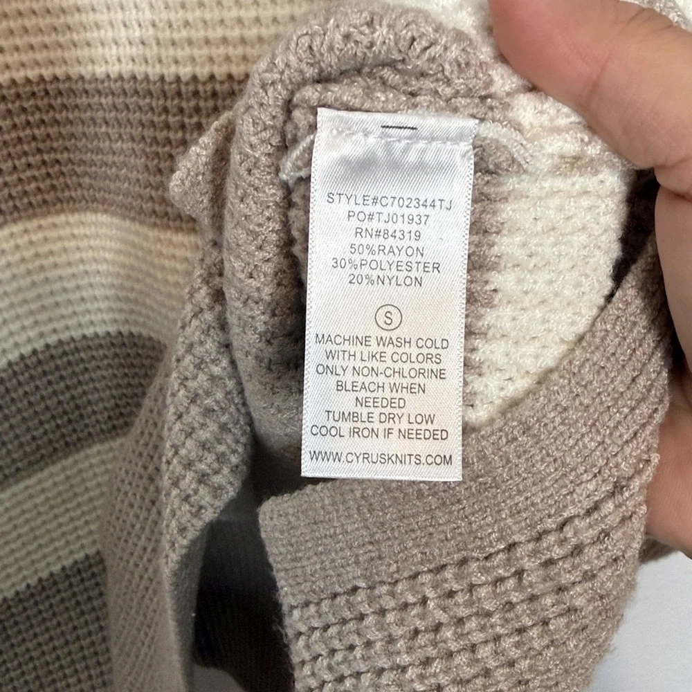 Devotion by Cyrus Gray and Cream Striped Turtleneck Sweater Small